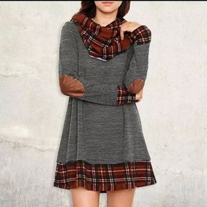 Elbow-Patch Shirt Tunic Dress